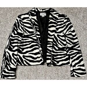 Focus 2000 By Charles Glueck Zebra Jacket Womens 16 Velvet Cropped Black & White